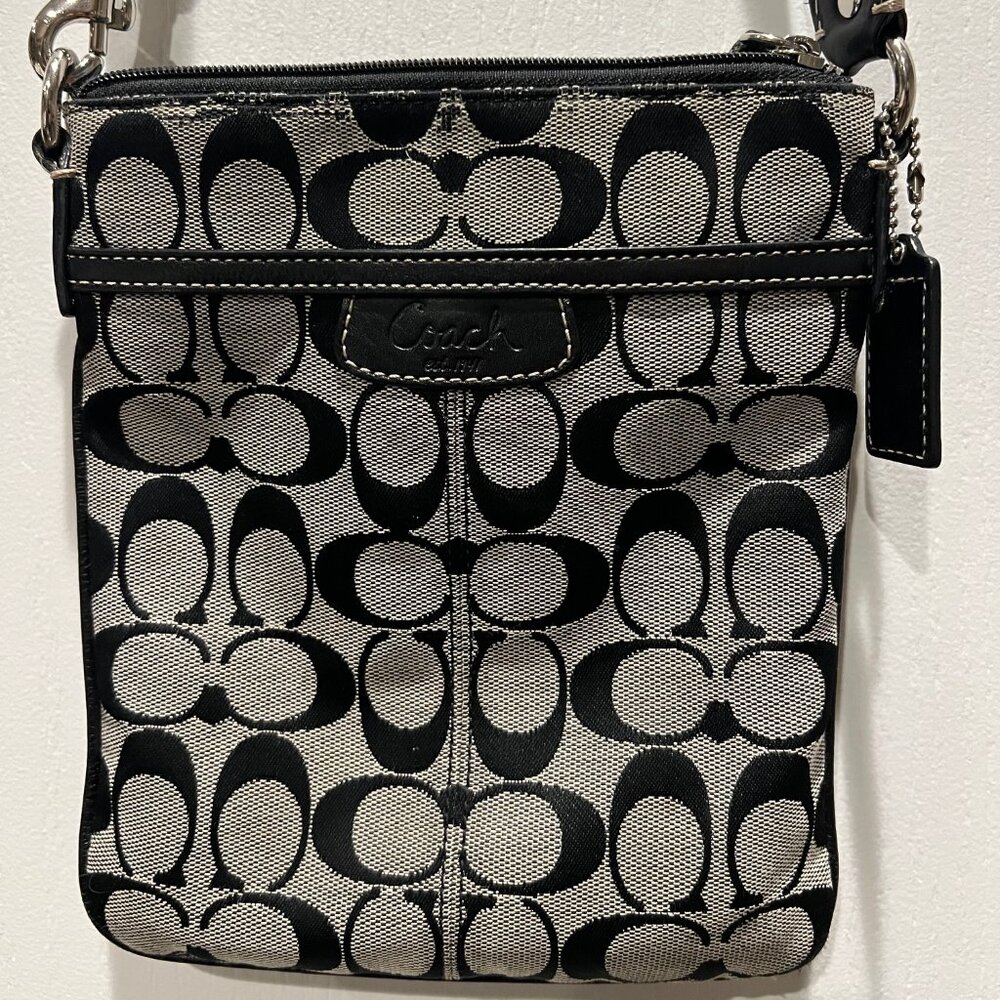 Coach Purse - Black and White Signature Coach Cloth - Adjustable Shoulder Strap